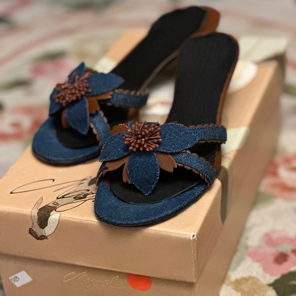 Denim & Leather Sam Edelman sandals 5.5 with gel insoles